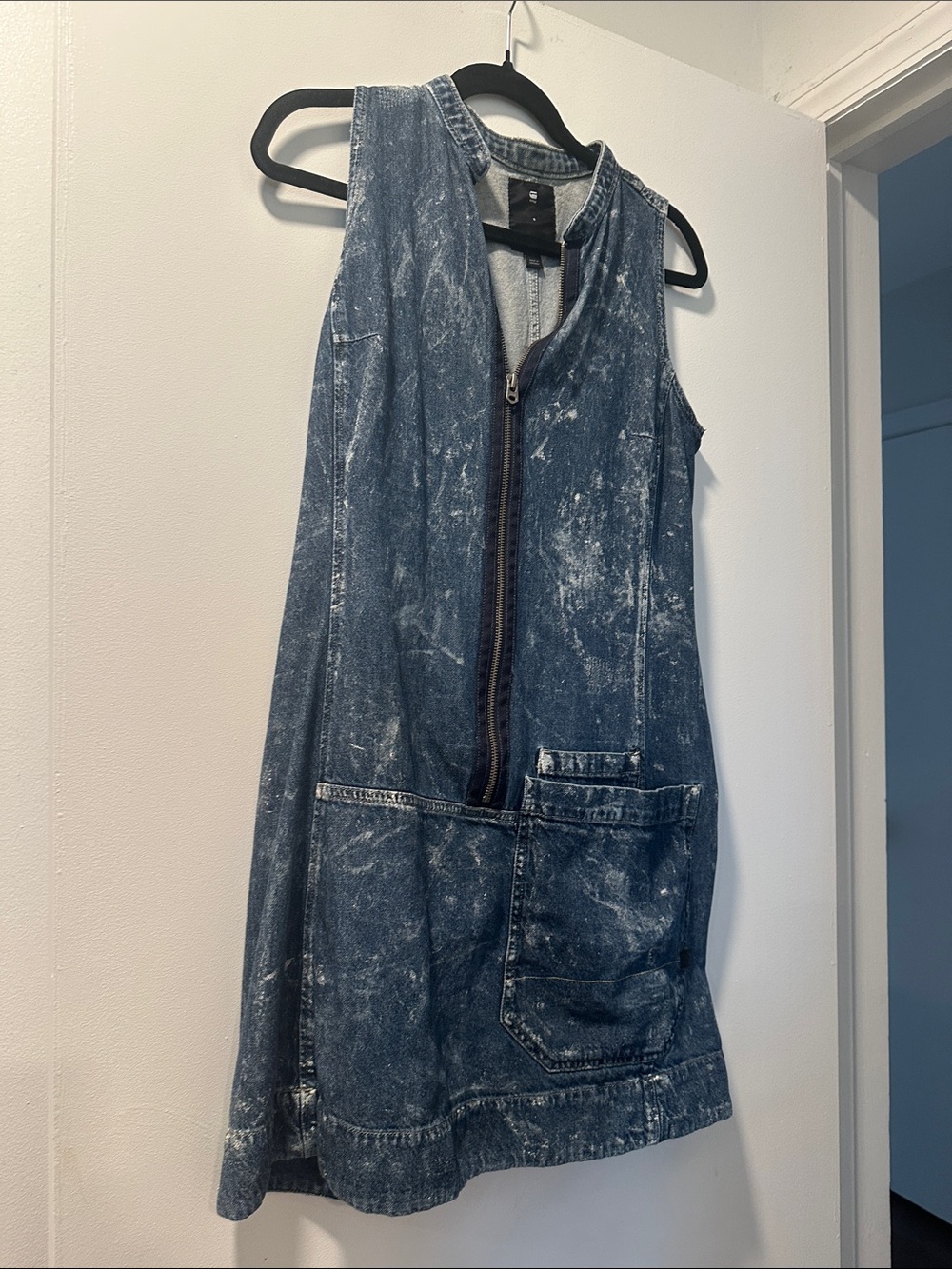G-Star Faded Blue Acid-Wash Denim Zip Dress